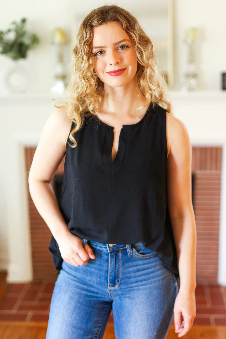 Simple Black V-neck Tank