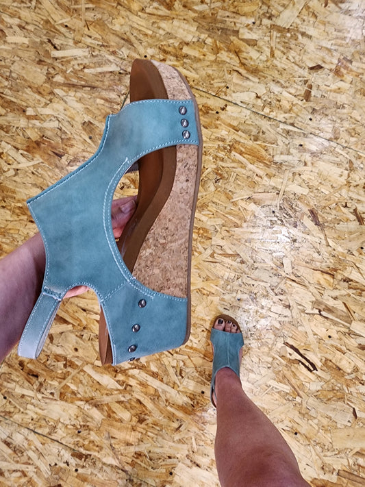 Turquoise Teal Wedge Sandals