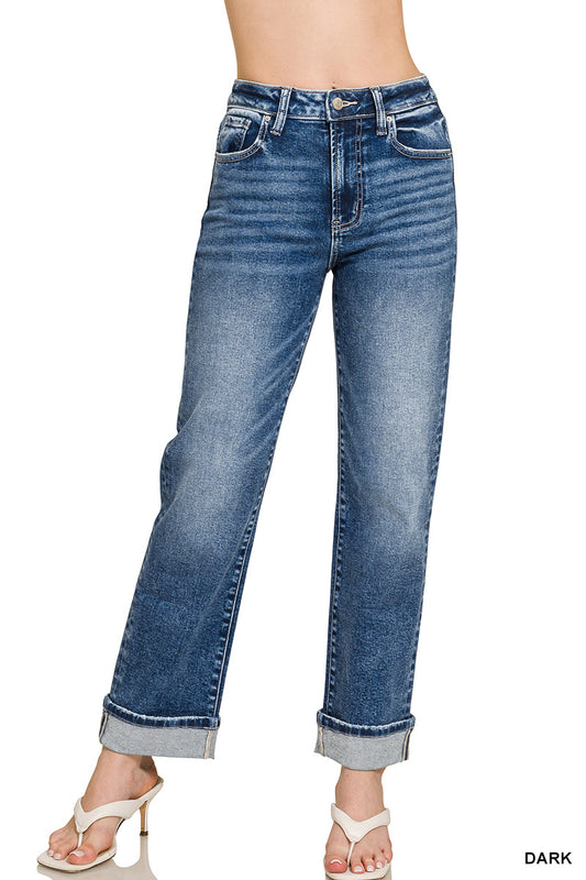Zenana cuffed straight denim pants