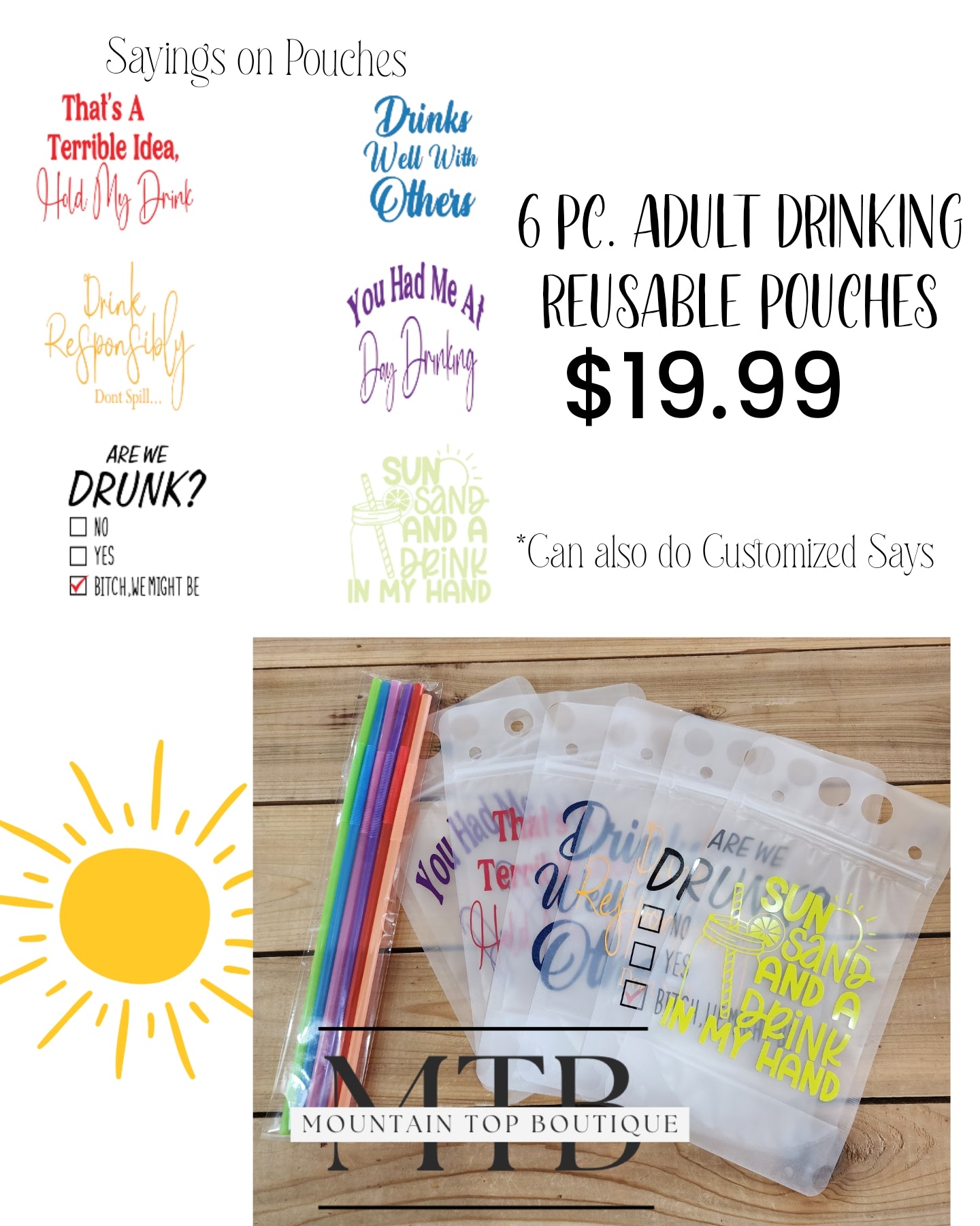 6 pc. Adult Drinking Pouches