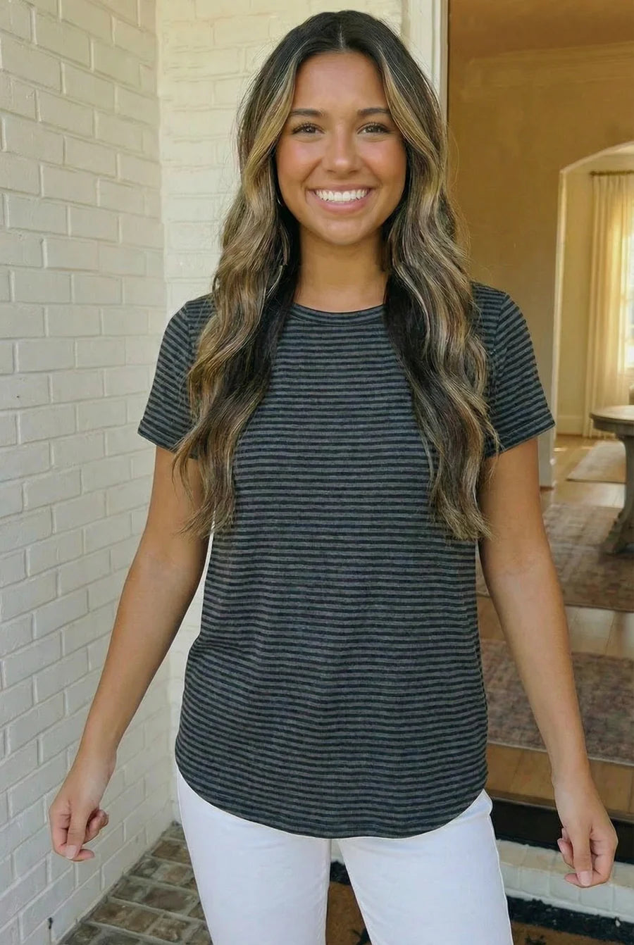 Charcoal Stripped Top