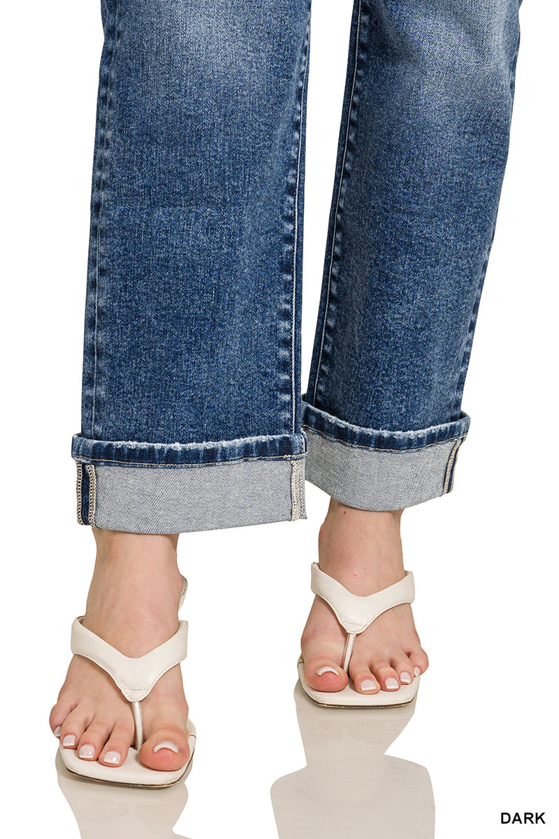 Zenana cuffed straight denim pants