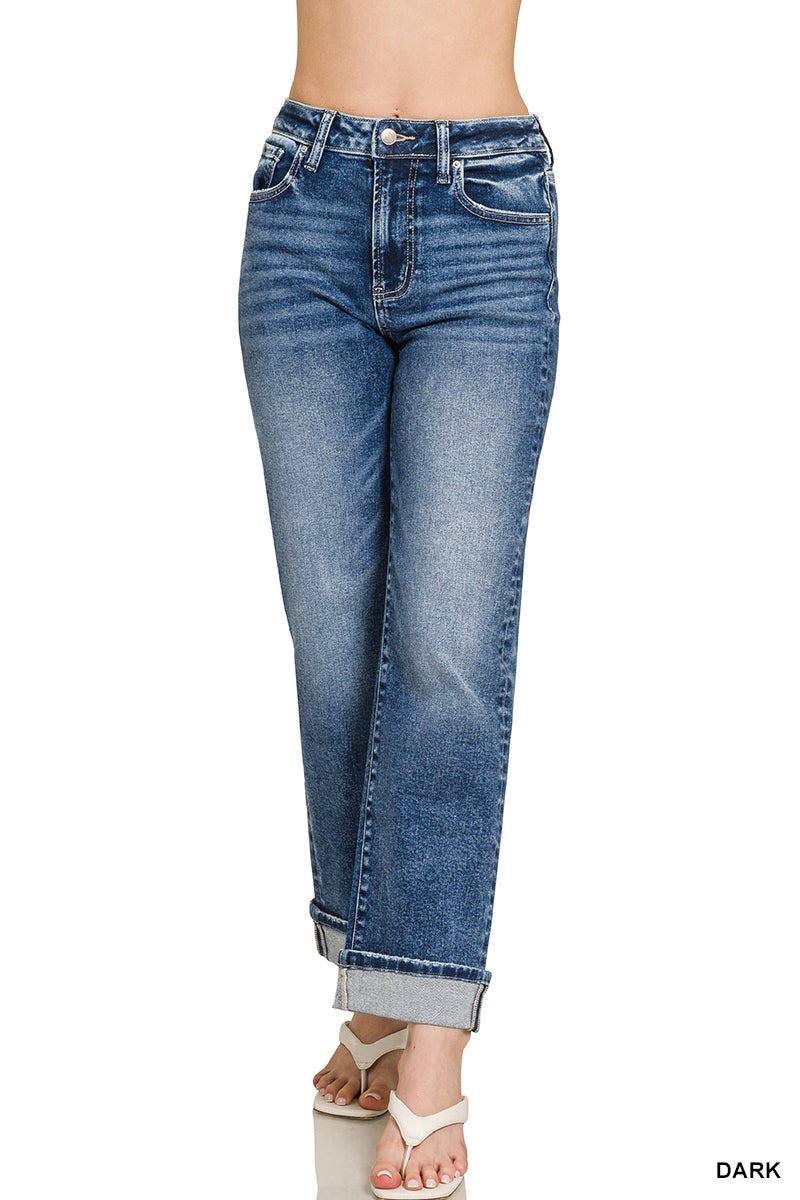 Zenana cuffed straight denim pants