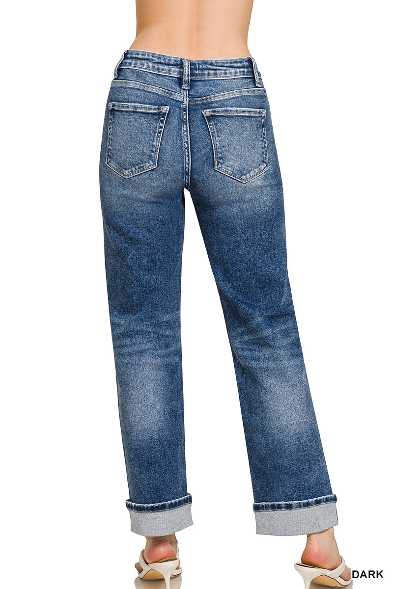 Zenana cuffed straight denim pants