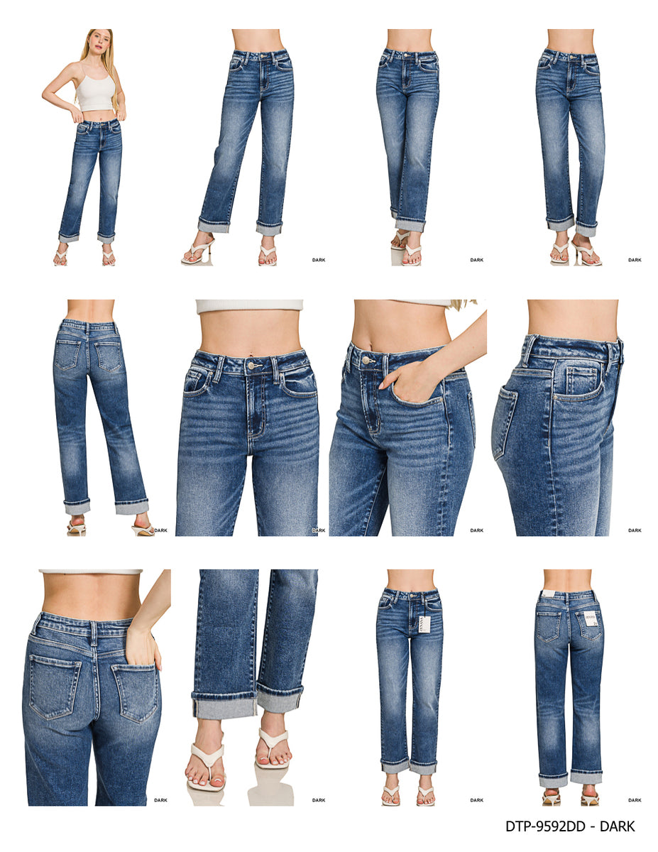 Zenana cuffed straight denim pants
