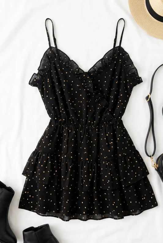 Black Polka Dot Ruffle Cami Top